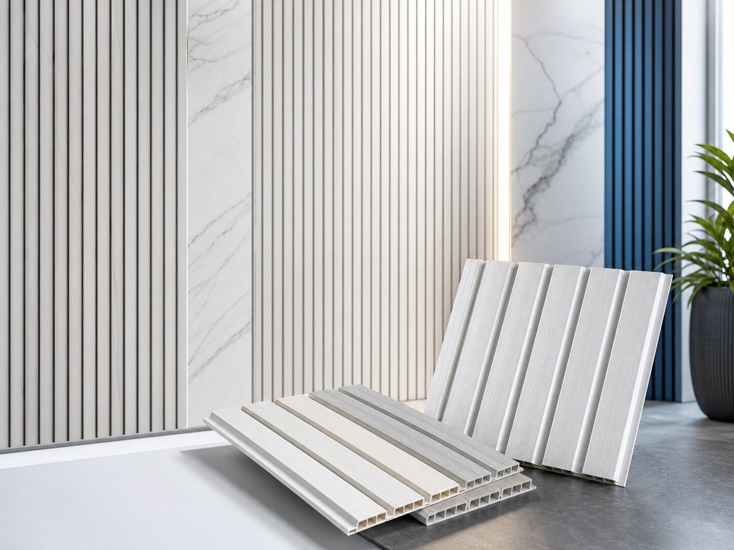 Detaliu de plăci decorative PVC în nuanțe deschise