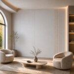 Autocolant PVC Subțire 1812 ca accent de 45–60 cm lângă placa PVC Alb lăptos într-un living contemporan