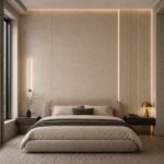 Autocolant PVC Subțire 1809 ca accent de 45–60 cm lângă placa PVC Platină într-un bedroom contemporan