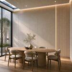 Autocolant PVC Subțire 1809 ca accent de 45–60 cm lângă placa PVC Platină într-un dining contemporan