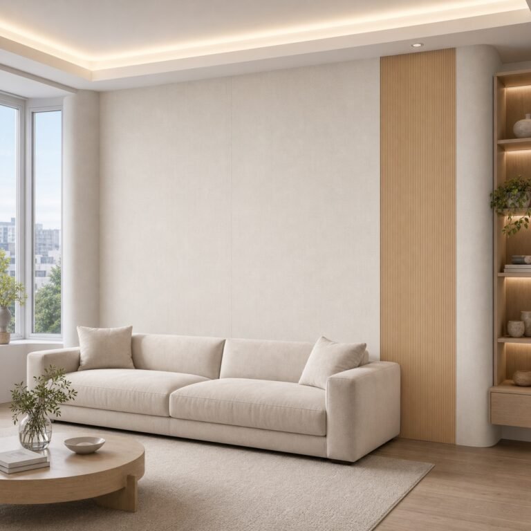Autocolant PVC Subțire Lemn 5 ca accent de 45–60 cm lângă placa PVC In într-un living contemporan