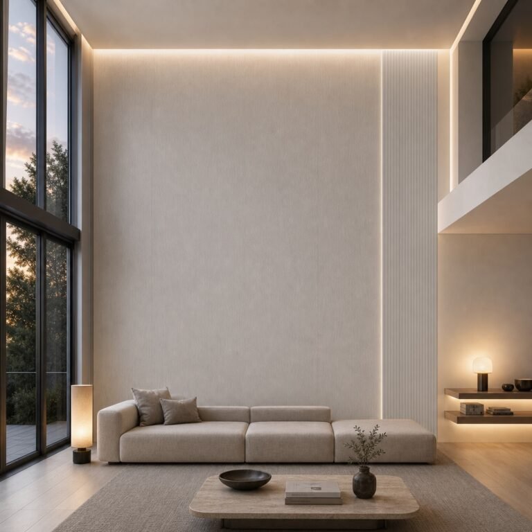 Autocolant PVC Subțire gri ca accent de 45–60 cm lângă placa PVC Dans într-un living contemporan