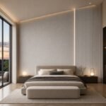 Autocolant PVC Subțire gri ca accent de 45–60 cm lângă placa PVC Dans într-un bedroom contemporan