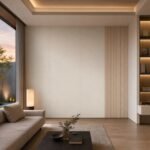 Autocolant PVC Subțire pară ca accent de 45–60 cm lângă placa PVC Model plus într-un living contemporan