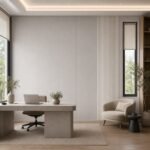 Autocolant PVC Subțire mătase ca accent de 45–60 cm lângă placa PVC Bec într-un office contemporan