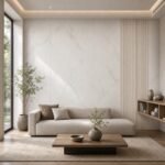 Autocolant PVC Subțire 1807 ca accent de 45–60 cm lângă placa PVC Burtă de pește albă într-un living contemporan
