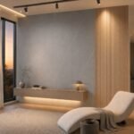 Autocolant PVC Gros 1805 ca accent de 45–60 cm lângă placa PVC Nisip gri într-un living contemporan