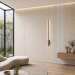 Autocolant PVC Gros gri ca accent de 45–60 cm lângă placa PVC Șampanie aurie într-un living contemporan