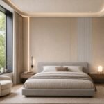 Autocolant PVC Gros gri ca accent de 45–60 cm lângă placa PVC Șampanie aurie într-un bedroom contemporan