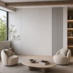Autocolant PVC Gros mătase ca accent de 45–60 cm lângă placa PVC Platină albă într-un living contemporan