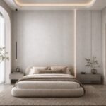 Autocolant PVC Gros mătase ca accent de 45–60 cm lângă placa PVC Platină albă într-un bedroom contemporan