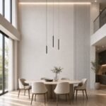 Autocolant PVC Gros mătase ca accent de 45–60 cm lângă placa PVC Platină albă într-un dining contemporan