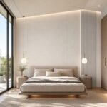 Placă PVC Bej lăptos cu accent autocolant PVC Subțire gri într-un bedroom contemporan
