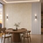 Placă PVC Jad alb cu accent autocolant PVC Gros gri într-un dining contemporan