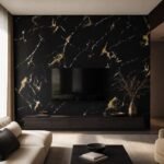 Placă PVC decorativă floare de aur negru - perete living