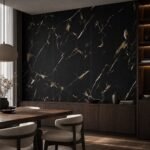 Placă PVC decorativă floare de aur negru - amenajare dining
