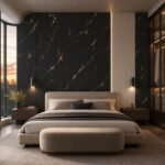 Placă PVC Floare de aur negru cu accent autocolant PVC Subțire mătase într-un bedroom contemporan