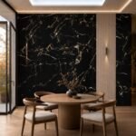 Placă PVC Floare de aur negru cu accent autocolant PVC Subțire 1809 într-un dining contemporan