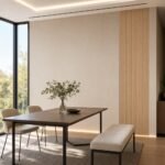 Placă PVC Șampanie aurie cu accent autocolant PVC Gros Lemn 5 într-un dining contemporan