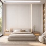 Placă PVC Platină albă cu accent autocolant PVC Gros gri într-un bedroom contemporan