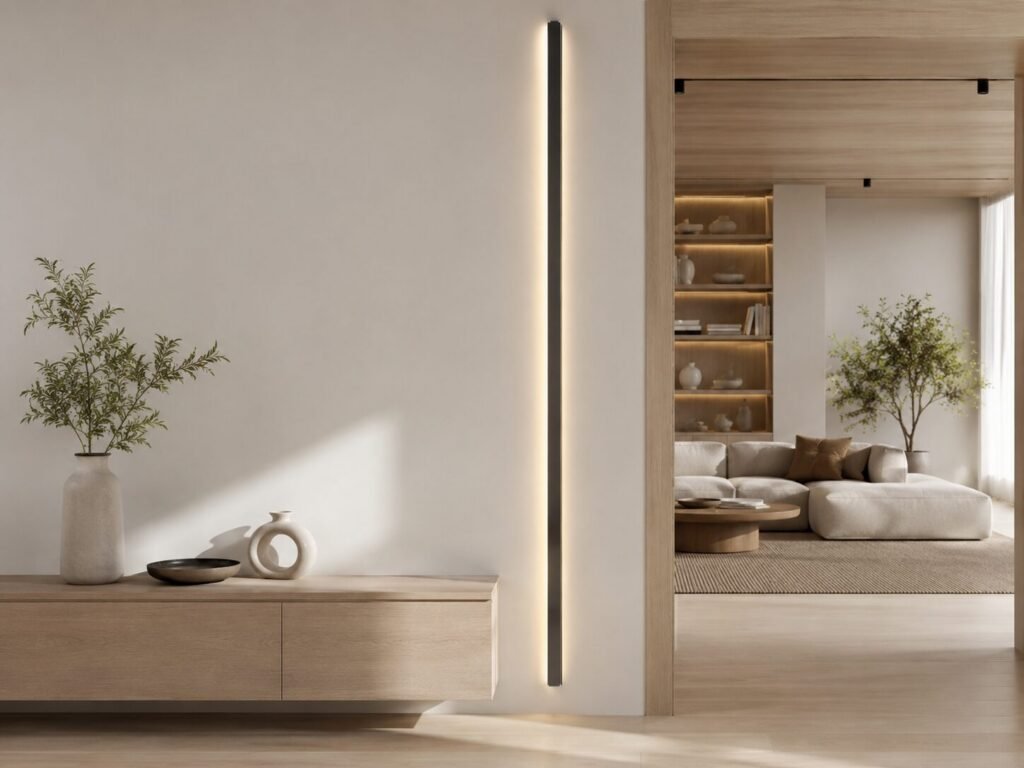 Profil decorativ cu lumină integrată într-un interior