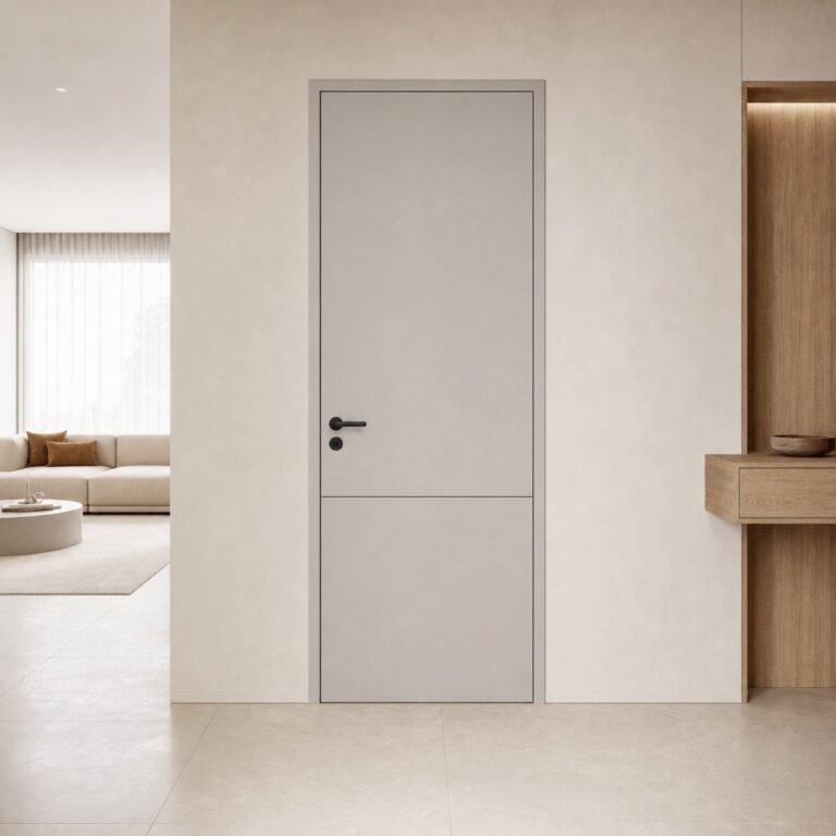 Ușă din sticlă Lumia Clear, montată într-un interior contemporan