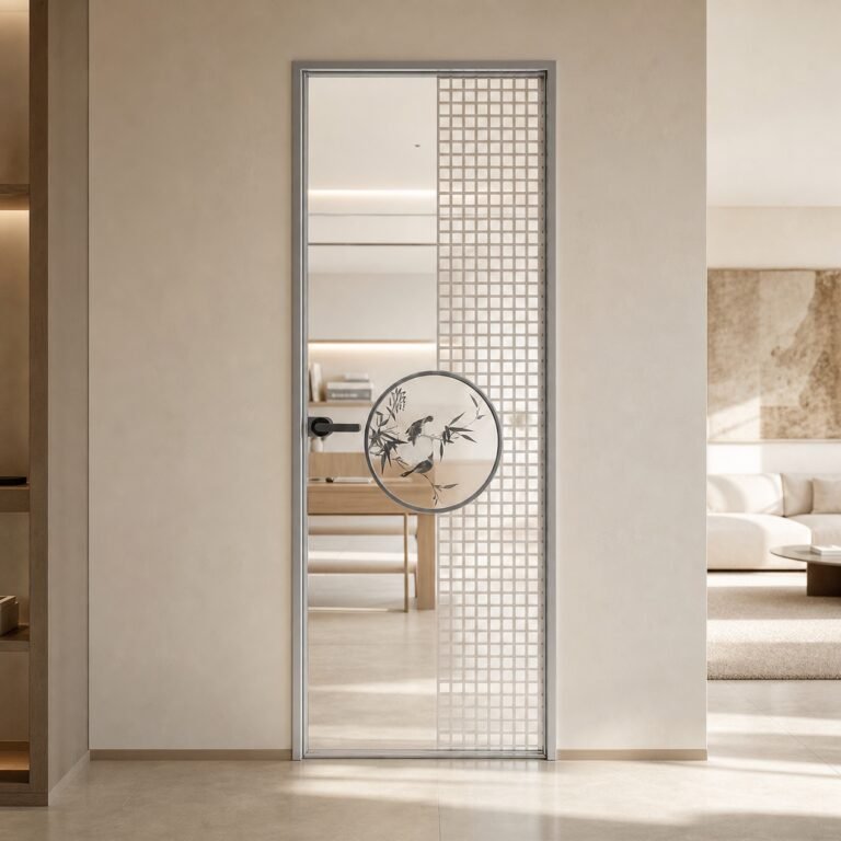 Ușă din sticlă Vela Clear, montată într-un interior contemporan