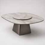 Masă de dining Sfera cu blat marmorat și platou rotativ, perspectivă alternativă generată