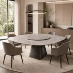 Masă de dining Sfera cu blat marmorat și platou rotativ, ambient de dining generat