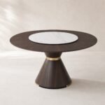 Masă de dining rotundă Noce cu blat furniruit și platou marmorat, imagine principală generată