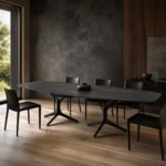 Masă de dining Arbor cu blat mineral și baze ramificate, ambient de dining generat