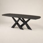 Masă de dining Axis cu blat negru și bază dublă în X, perspectivă alternativă generată