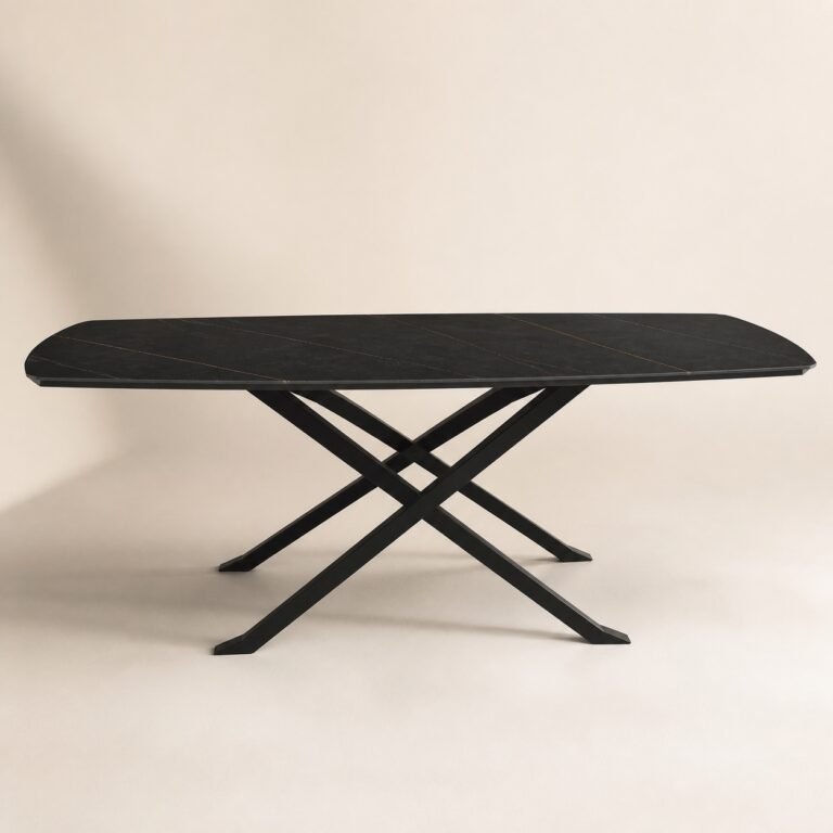 Masă de dining Axis cu blat negru și bază dublă în X, imagine principală generată