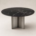 Masă de dining rotundă Quadrant cu blat negru și bază radială, perspectivă alternativă generată