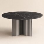 Masă de dining rotundă Quadrant cu blat negru și bază radială, imagine principală generată