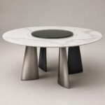 Masă de dining rotundă Vortex cu blat marmorat și picioare radiale, imagine principală generată