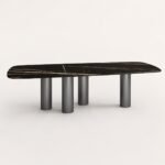 Masă de dining Quattro cu blat mineral brun-negru și coloane asimetrice, imagine principală generată