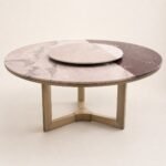 Masă de dining rotundă Rosetta cu blat mineral segmentat și bază tripodală din bronz, imagine principală generată