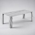 Masă de dining Lithos cu structură monolitică din marmură albă – perspectivă alternativă generată