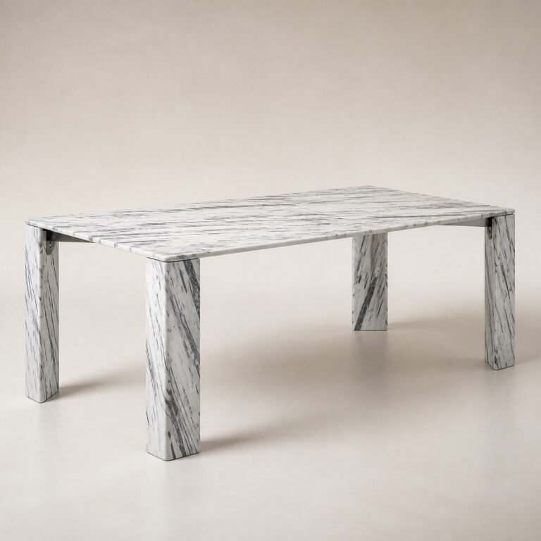Masă de dining Lithos cu structură monolitică din marmură albă – imagine principală generată