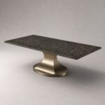 Masă de dining Ossidiana cu blat mineral negru și soclu concav din bronz – perspectivă alternativă generată