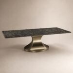 Masă de dining Ossidiana cu blat mineral negru și soclu concav din bronz – imagine principală generată