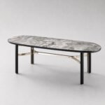 Masă de dining Arcadia cu blat mineral gri și structură tensionată champagne – perspectivă alternativă generată