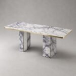 Masă de dining Filigrana cu blat mineral alb și baze canelate – perspectivă alternativă generată