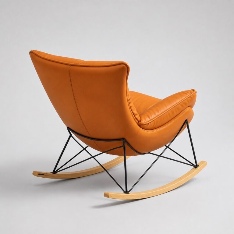 Fotoliu lounge balansoar Vela din piele cognac – perspectivă posterioară generată