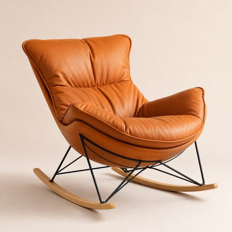 Fotoliu lounge balansoar Vela din piele cognac – imagine principală generată