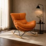 Fotoliu lounge balansoar Vela din piele cognac – ambient de lectură generat