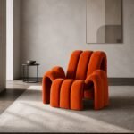 Fotoliu de accent Arco cu volume tubulare – ambient contemporan generat