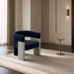 Fotoliu de accent Meridian cu picioare contrastante – ambient hotelier generat