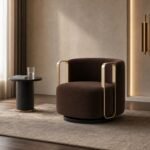 Fotoliu lounge pivotant Alto cu brațe-cadru champagne – ambient lounge contemporan generat